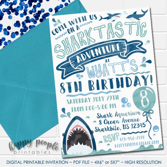 Shark Birthday Invitations
 Shark Invitation Shark Birthday Invitation Shark Party