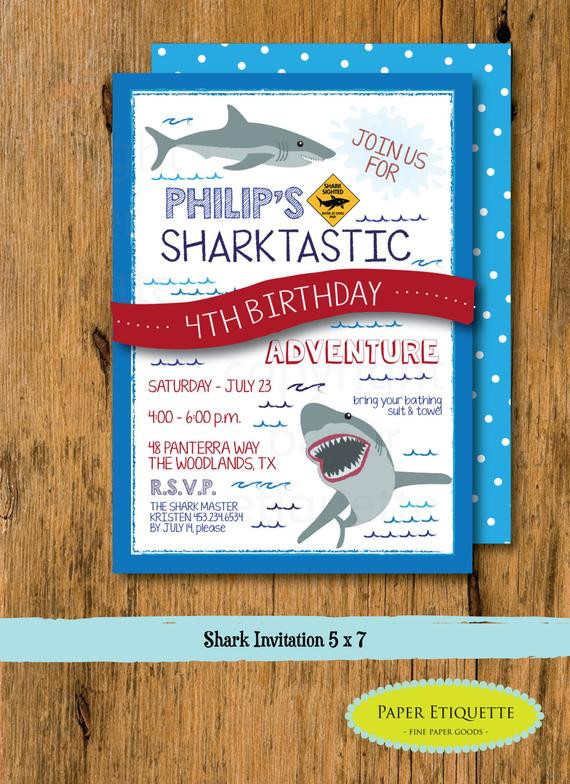 Shark Birthday Invitations
 Shark Party Birthday Invitation Boy Shark Birthday Invite