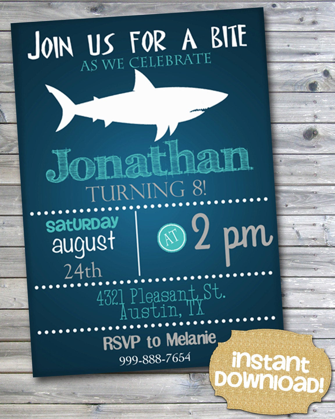 Shark Birthday Invitations
 INSTANT DOWNLOAD Shark Birthday Invitation Under by
