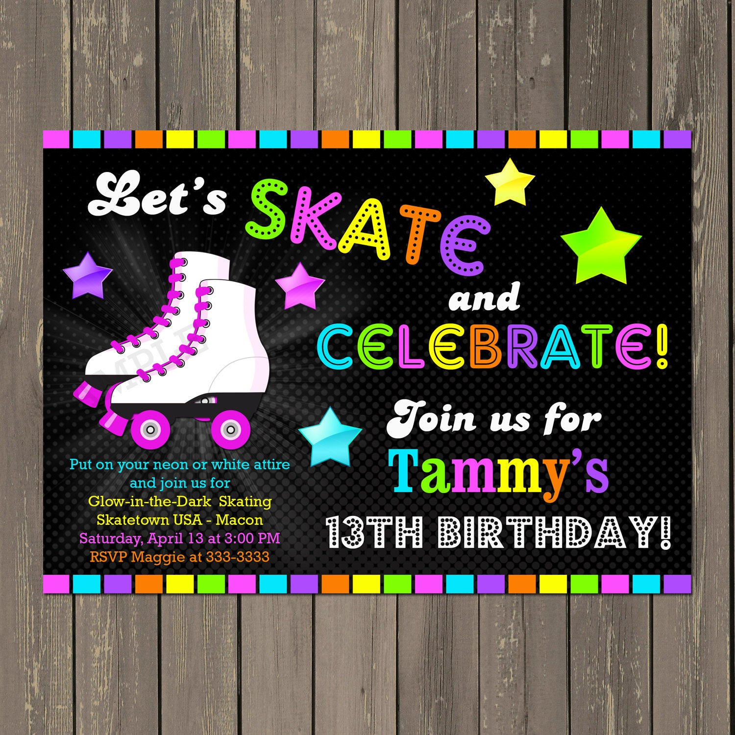 Skating Birthday Party Invitations
 Roller Skating Birthday Invitation Skate Party Invitation