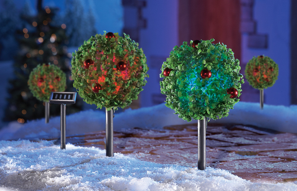 Solar Outdoor Christmas Lighting
 Set of 2 Solar Lighted Holiday Topiary Tree Outdoor Lawn