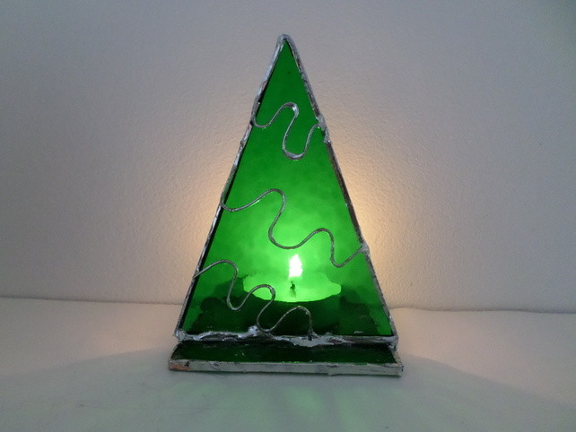 Stained Glass Christmas Tree Lamp
 Stained glass christmas tree tea light holder Folksy