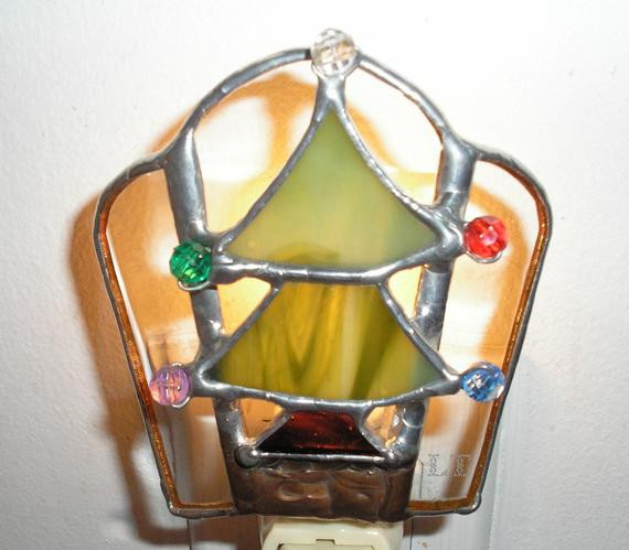 Stained Glass Christmas Tree Lamp
 LT Stained glass Christmas tree night light lamp with colored