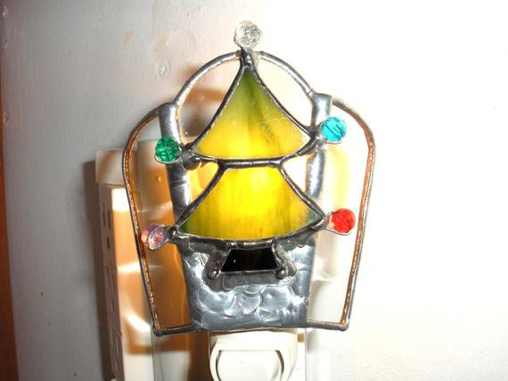Stained Glass Christmas Tree Lamp
 LT Stained glass Christmas tree night light lamp with colored