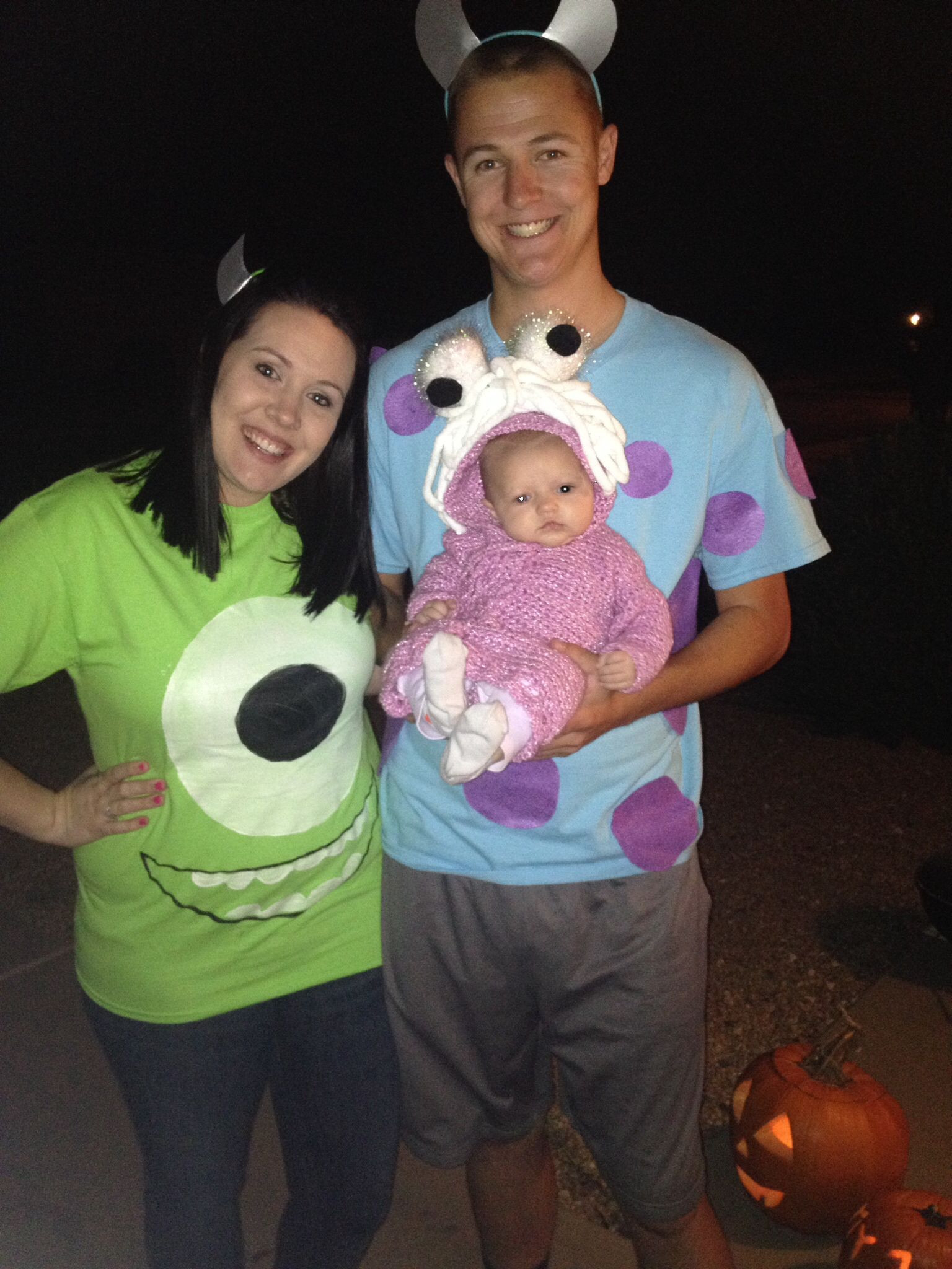 Sully Monsters Inc Costume DIY
 Monsters Inc family Halloween costume Mike Sully And Boo