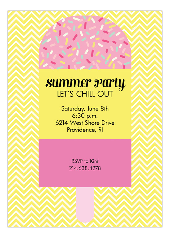 Summer Party Invitation Wording Ideas
 Popsicle Invitation with Sprinkles and Chevron