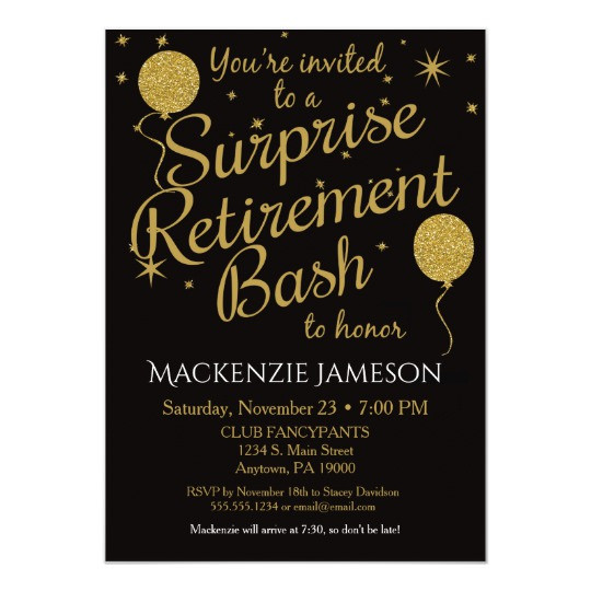Surprise Retirement Party Ideas
 Surprise Retirement Party Invitation Gold Balloons