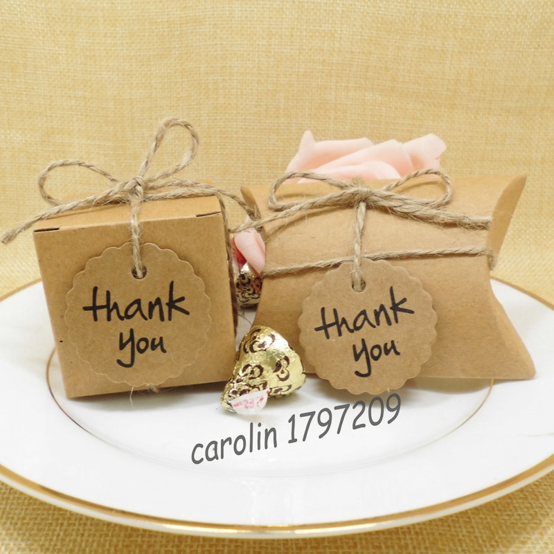 Thank You Wedding Gift Ideas
 50pcs lot Kraft Paper Wedding Candy Box with Thank You Tag