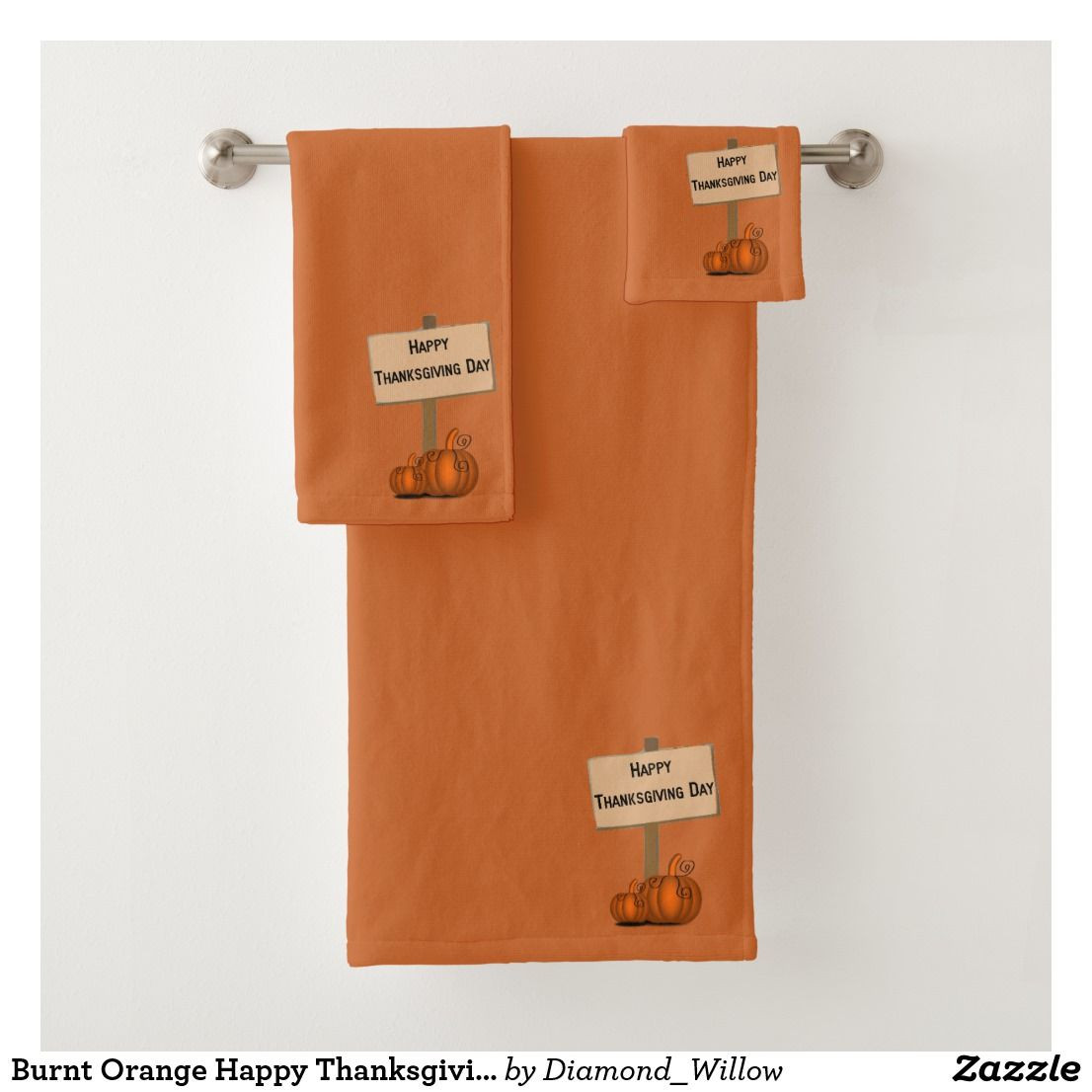 Thanksgiving Bathroom Set
 Burnt Orange Happy Thanksgiving Bath Towel Set