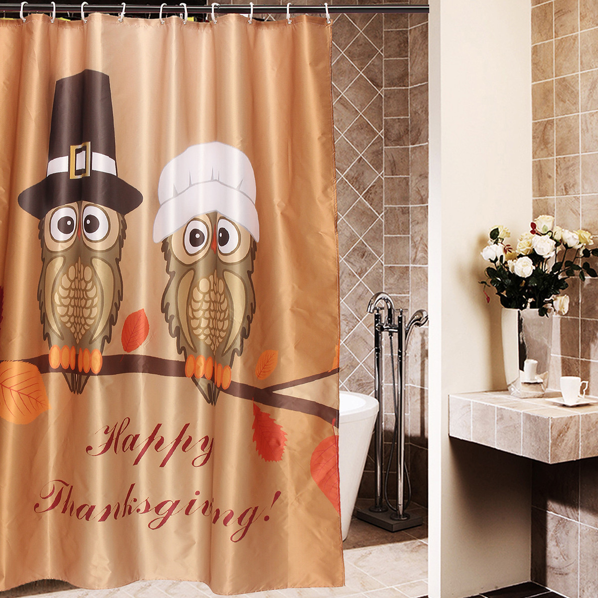 Thanksgiving Bathroom Set
 150x180cm Happy Thanksgiving Waterproof Shower Curtain