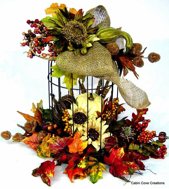 Thanksgiving Flower Arrangement
 Items similar to Fall Birdcage Floral Arrangement