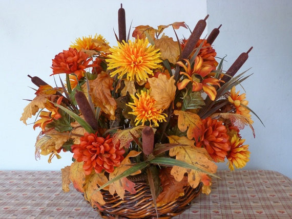 Thanksgiving Flower Arrangements
 fall Thanksgiving basket centerpiece silk flowers