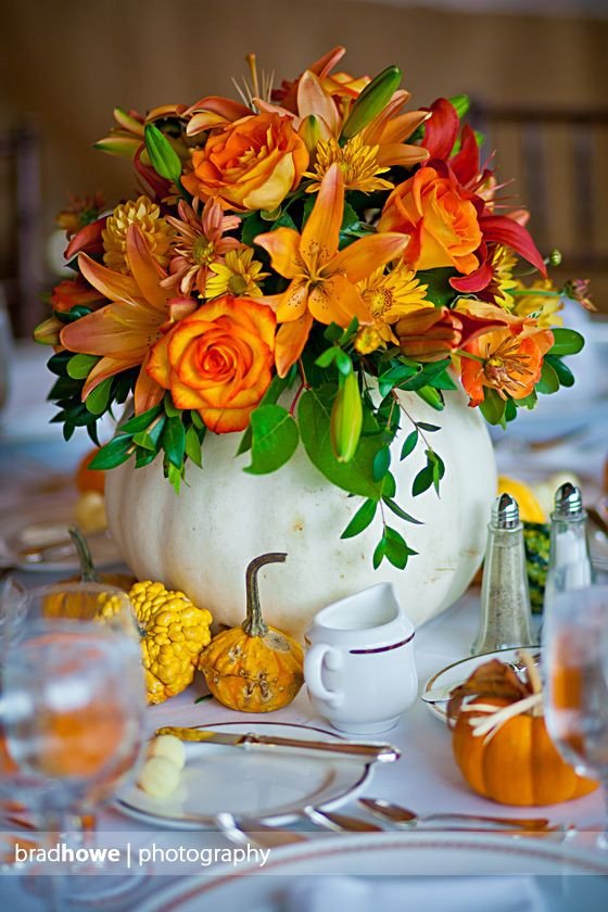 Thanksgiving Flower Centerpieces
 White pumpkin centerpieces by