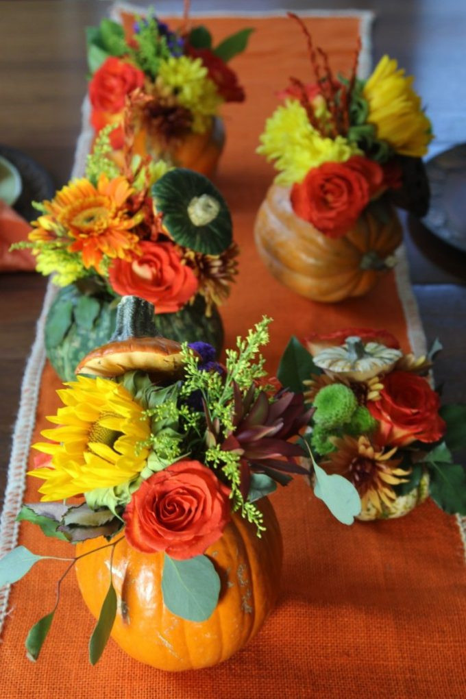 Thanksgiving Flower Centerpieces
 Thanksgiving Pumpkin Flower Centerpieces