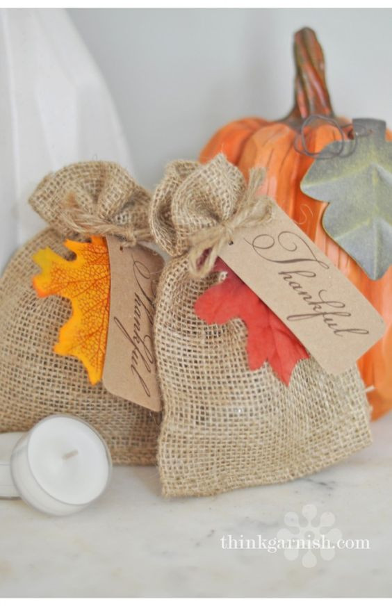 Thanksgiving Gift Bag Ideas
 Make a burlap bag We used some decorative leaves that we