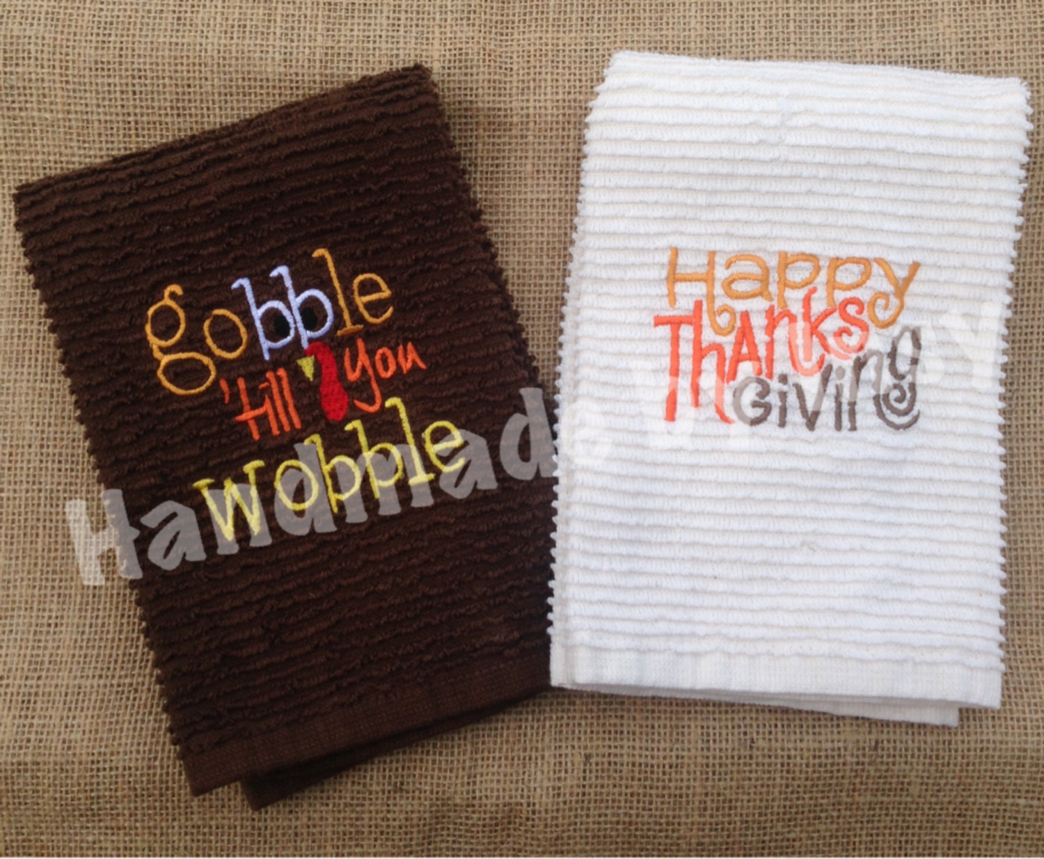 Thanksgiving Kitchen Towels
 Thanksgiving Dish Towels set of 2 Gobble Till You Wobble