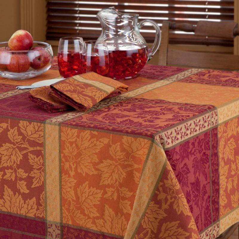 Thanksgiving Table Cloth
 MONTVALE AUTUMN HARVEST LEAF JACQUARD PLAID TABLECLOTH