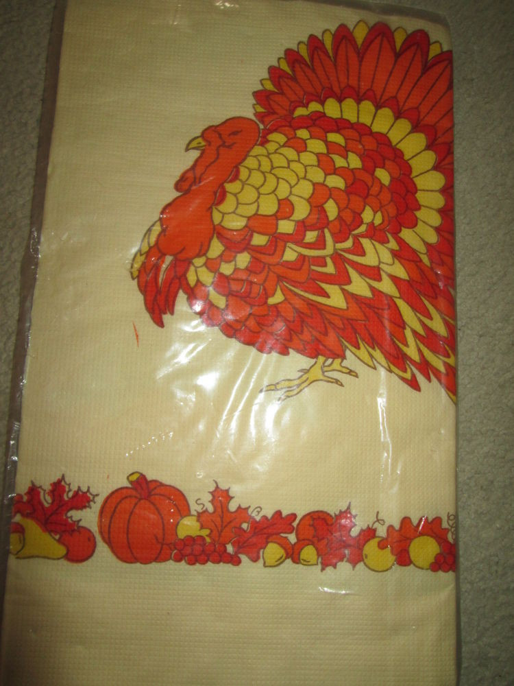 Thanksgiving Table Cloth
 Vintage TABLECLOTH THANKSGIVING TURKEY FALL AUTUMN