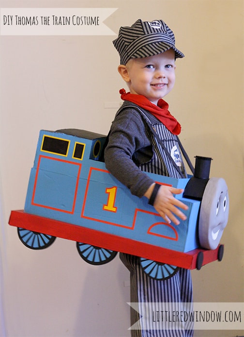 Thomas The Train Costume DIY
 Frugal Crafty Home Blog Hop 48 Purely Katie