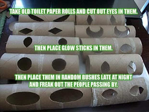 Toilet Paper Roll Halloween Eyes
 Glowing toilet paper rolls with eyes