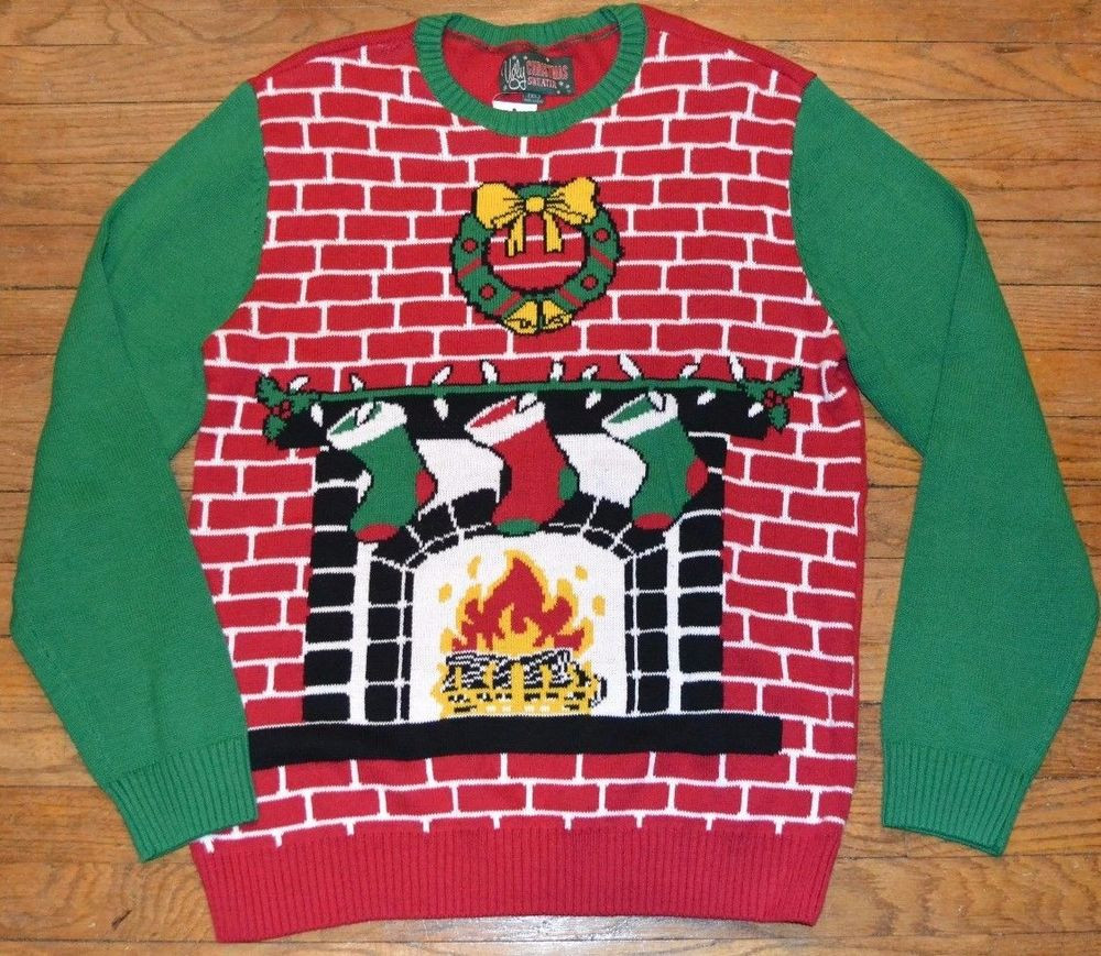 Ugly Christmas Sweater With Fireplace
 Ugly Christmas Sweater Brick Fireplace with Wreath Men s