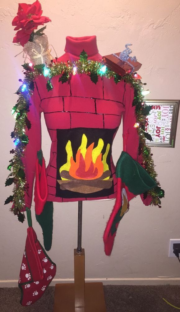 Ugly Christmas Sweater With Fireplace
 UGLY CHRISTMAS SWEATER Women s Sz S FIREPLACE Mantle OOAK