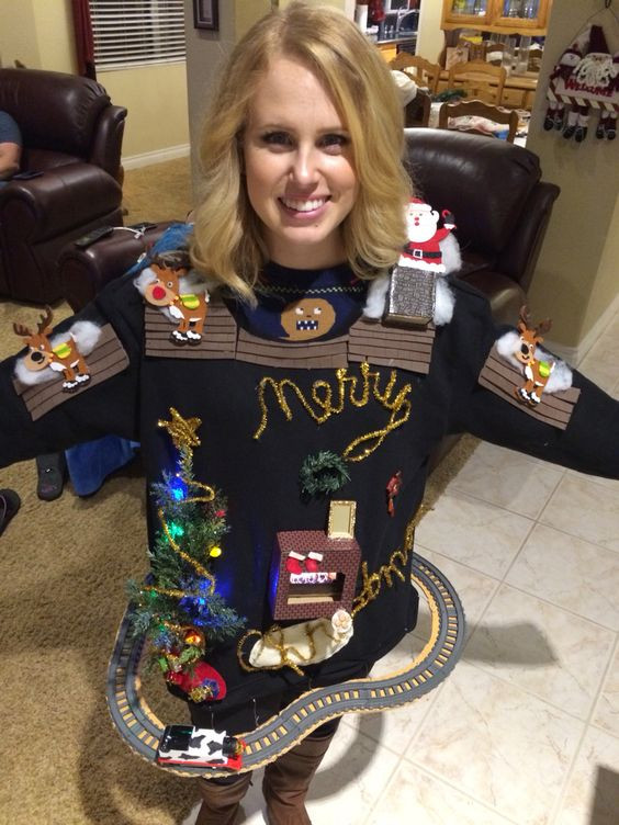 Ugly Christmas Sweater With Fireplace
 Ugly Christmas sweater with train chimney fireplace