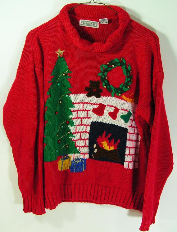 Ugly Christmas Sweater With Fireplace
 ugly christmas sweater womens medium red fireplace tree mens