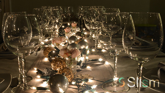 Unique Christmas Party Ideas
 Elegant dining table with ornaments and elegant glasses