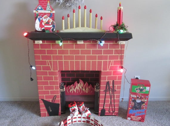 Vintage Christmas Cardboard Fireplace
 RESERVE Vintage Christmas Mid Century Cardboard Fireplace