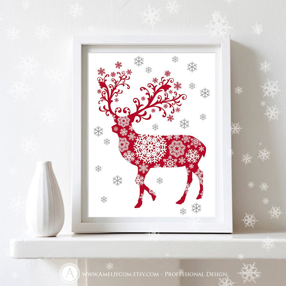 Wall Decor For Christmas
 Printable Christmas Decor Poster Print Deer Silhouette Art