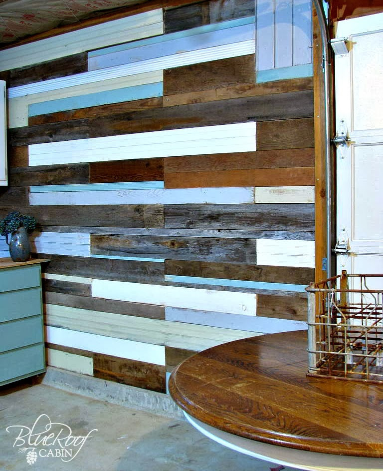 Wood Wall DIY
 blue roof cabin DIY Plank Wall