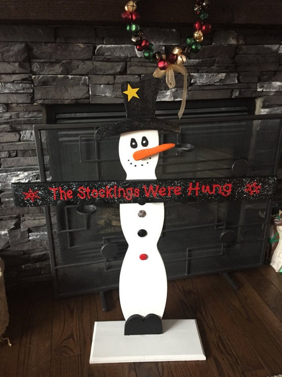 Wooden Christmas Stocking Floor Stand
 Solid wood handcrafted snowman christmas stocking stand